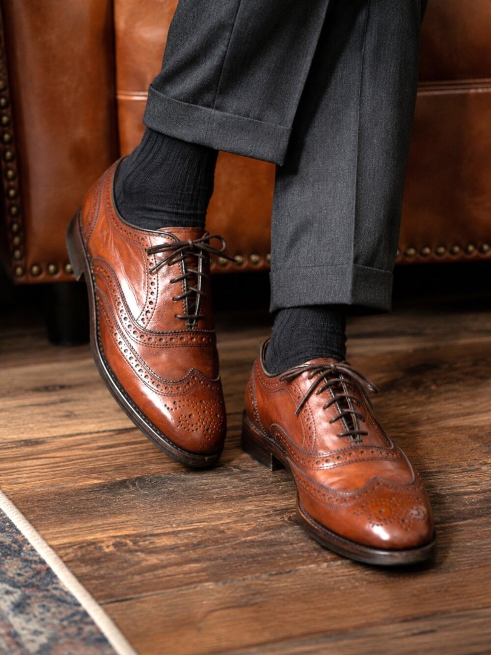 Allen Edmonds Walnut Brown Full Brogue Wingtip Oxfords Mens 9.5 D USA